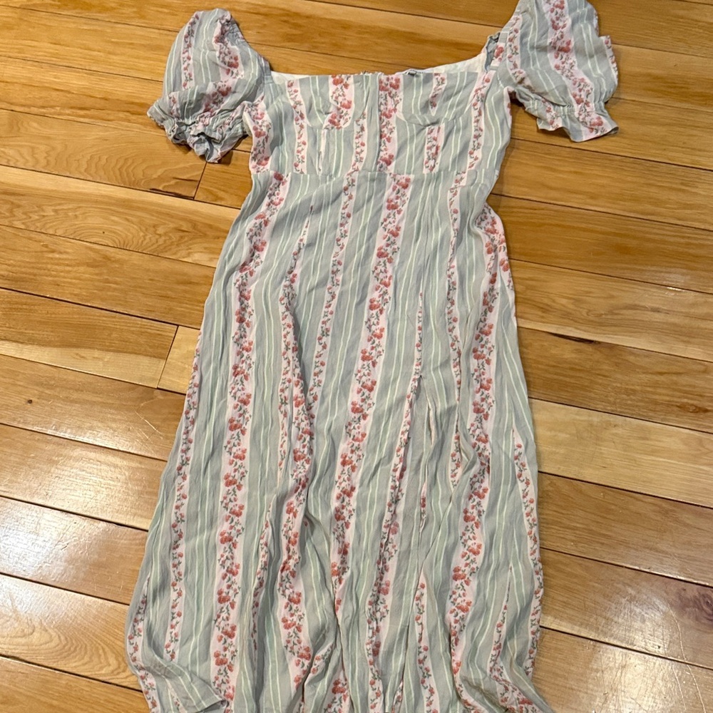 WeWoreWhat Pastel Green and Pink Floral Stripe Maxi Dress